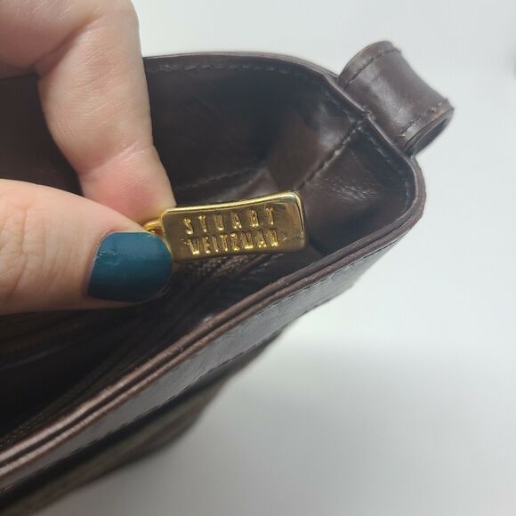Vintage Stuart Weitzman Brown Tan Classy Designer Leather Purse 21" Drop Strap - Picture 8 of 12